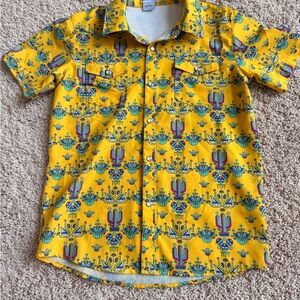 Kids' Bright Yellow Patterned Button Down Shirt